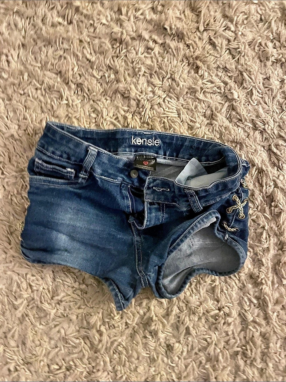 Kensie Women's Distressed Jean Shorts in Blue Waist 12
